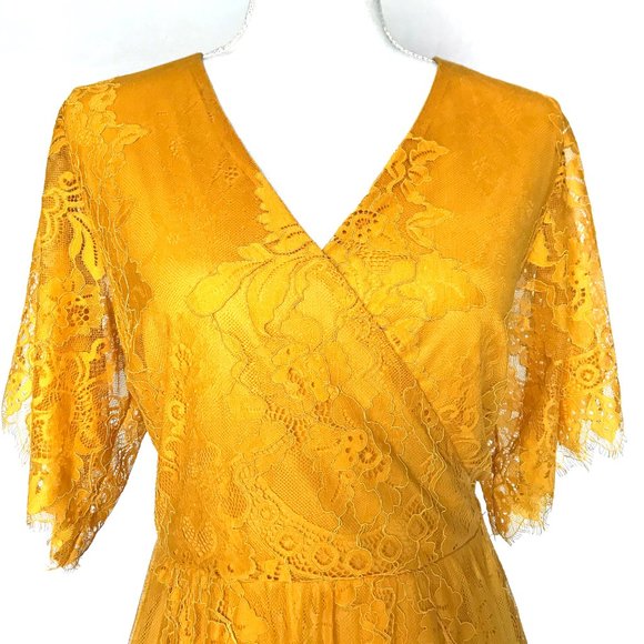 FRANCESCA'S Yellow Lace Knee Length Dress XL - Picture 2 of 8